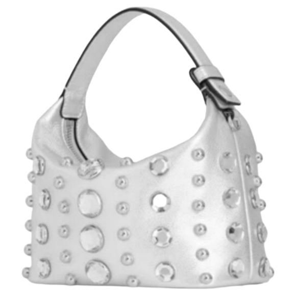 Rebecca Minkoff Stone Studded Shoulder Bag, Silver, NWT - Picture 1 of 16